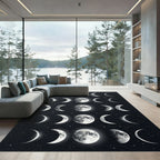 Celestial Monochrome Lunar Phase Art Rug