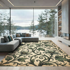 Vintage Sage Botanical Floral Scroll Rug