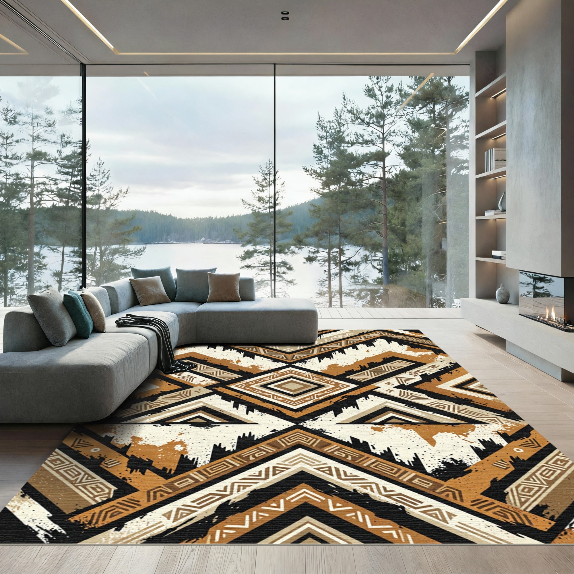 Earthy Geometric Tribal Diamond Area Rug
