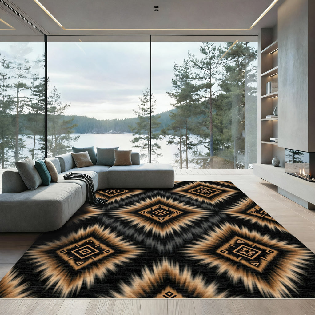 Gold Abstract Geometric Diamond Tribal Rug