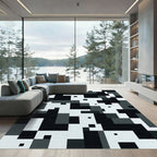 Monochrome Pixelated Geometric Block Rug