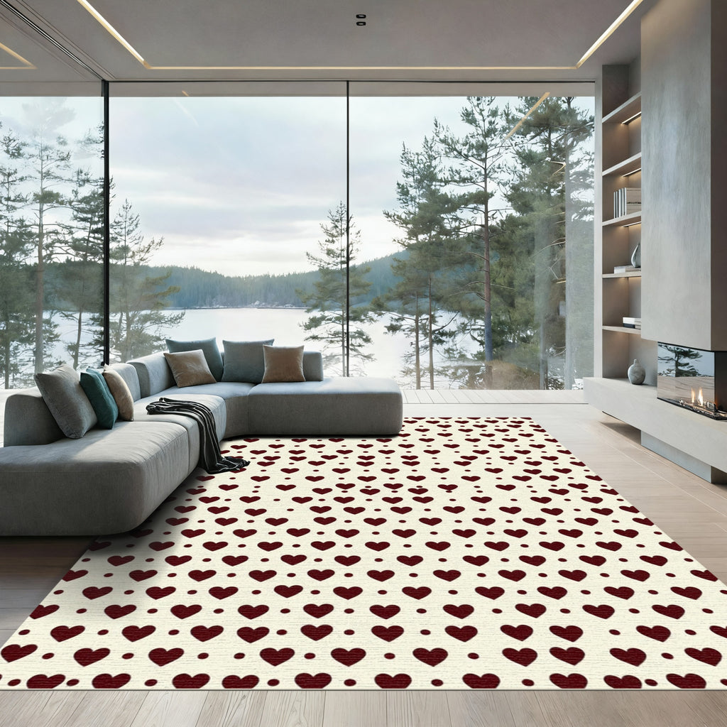 Minimalist Dark Maroon Heart Polka Dot Rug