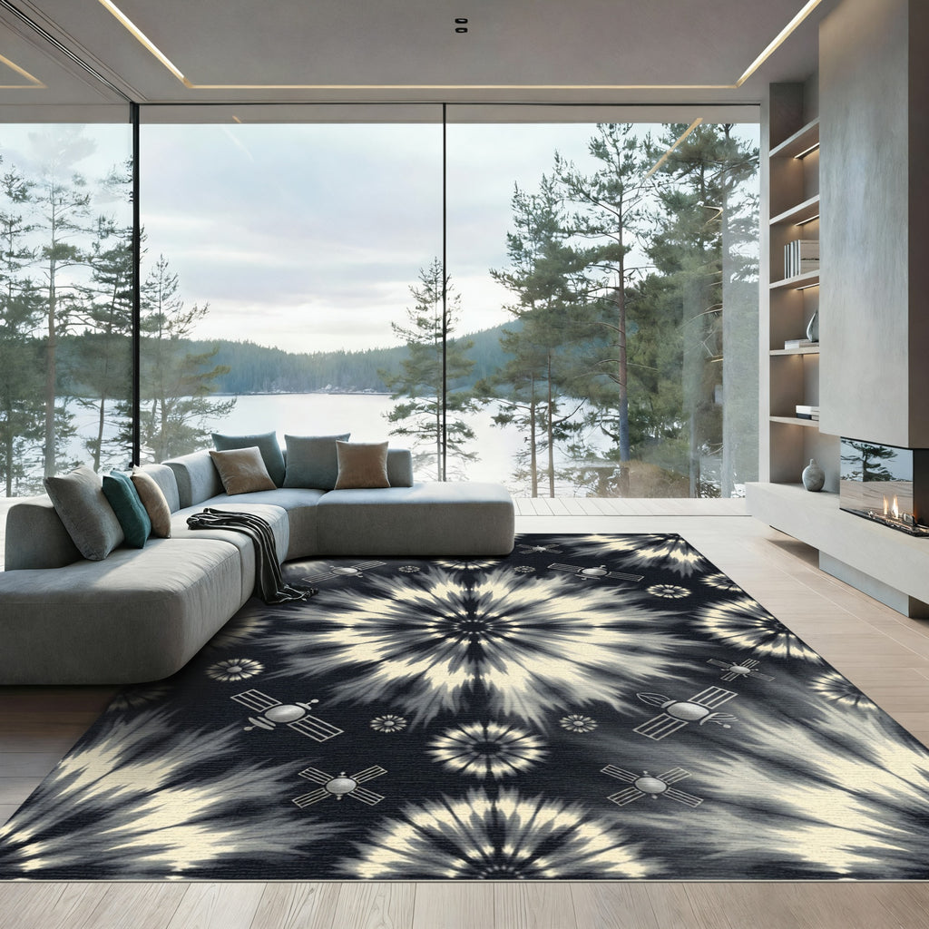 Black Tie Dye Satellite Burst Rug