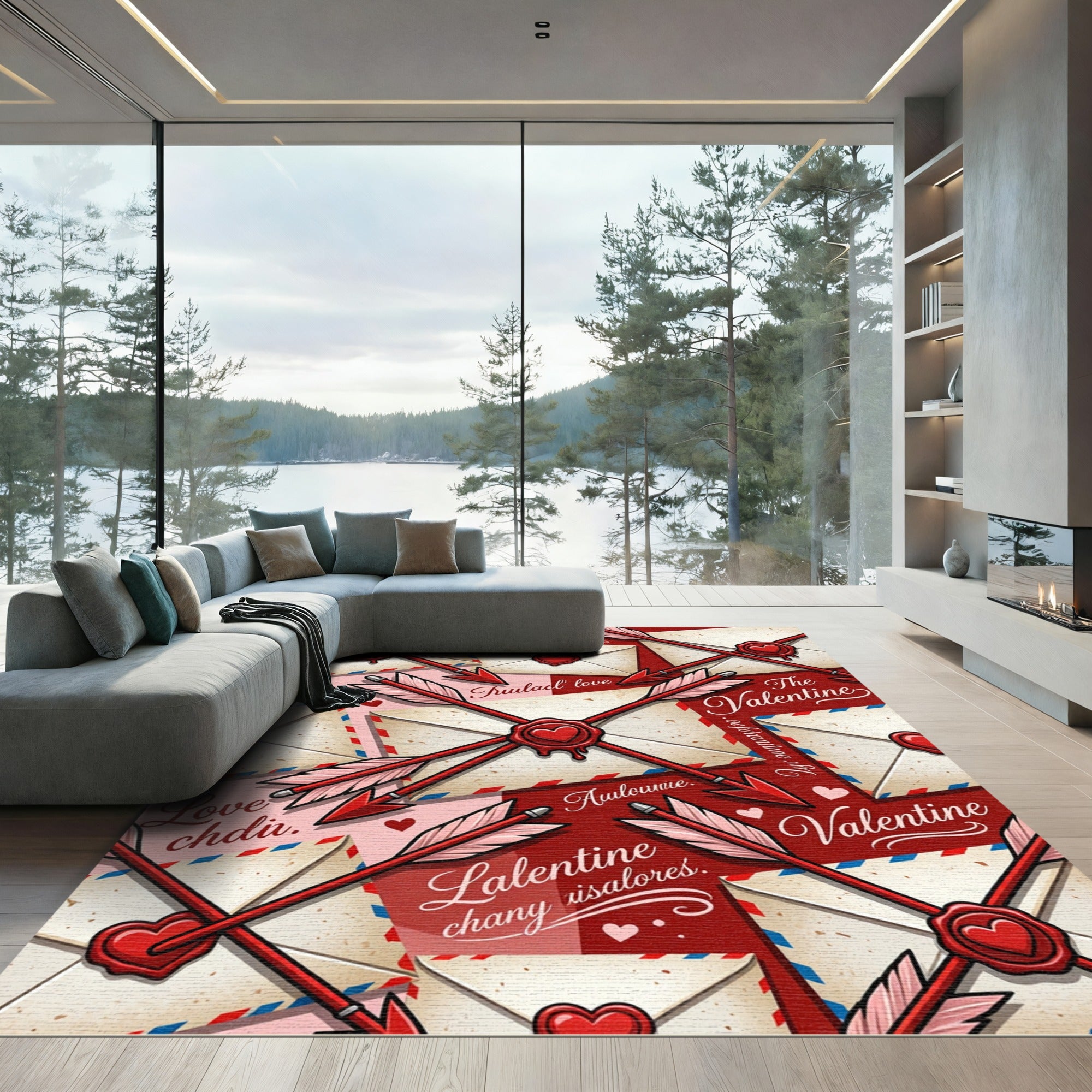 Crimson Arrows Crossing Love Letters Rug