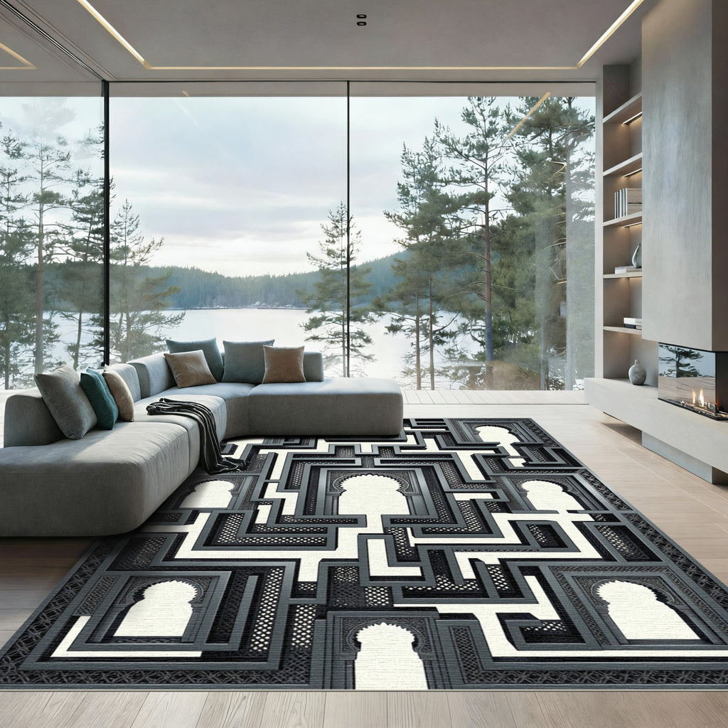 Ornate Arabesque Labyrinth Arch Rug