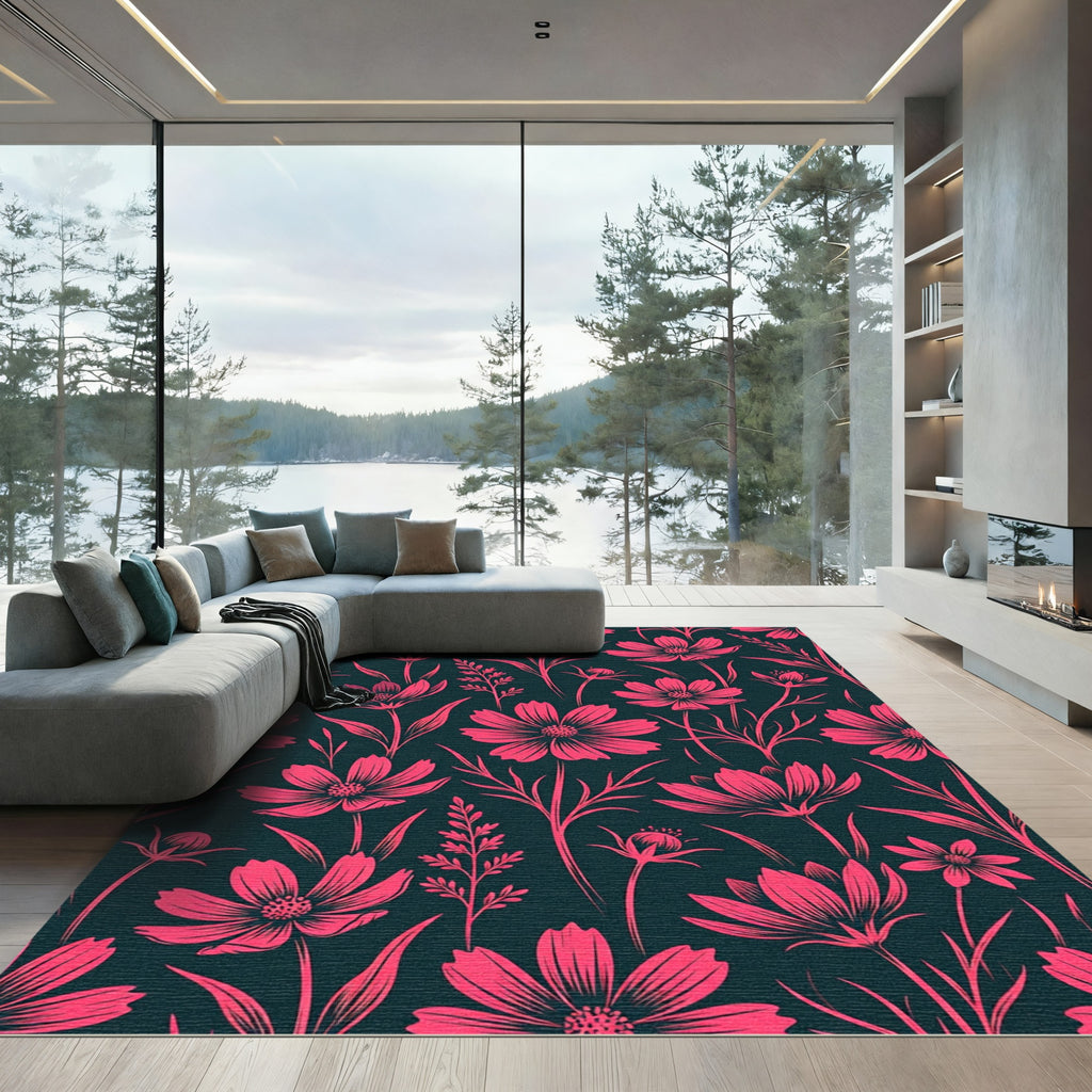 Vibrant Pink Floral Meadow Rug