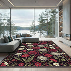Rich Crimson Floral Garden Botanical Rug