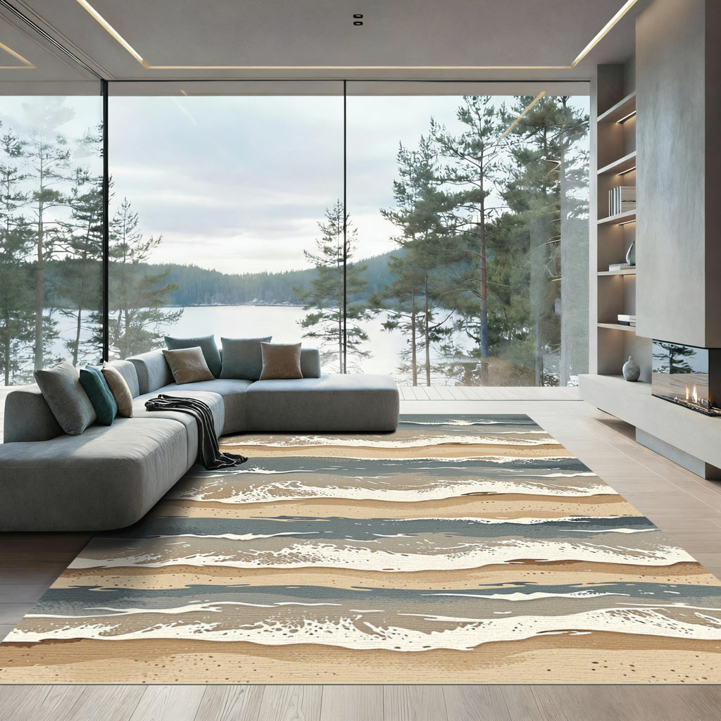 Coastal Wave Horizon Abstract Rug