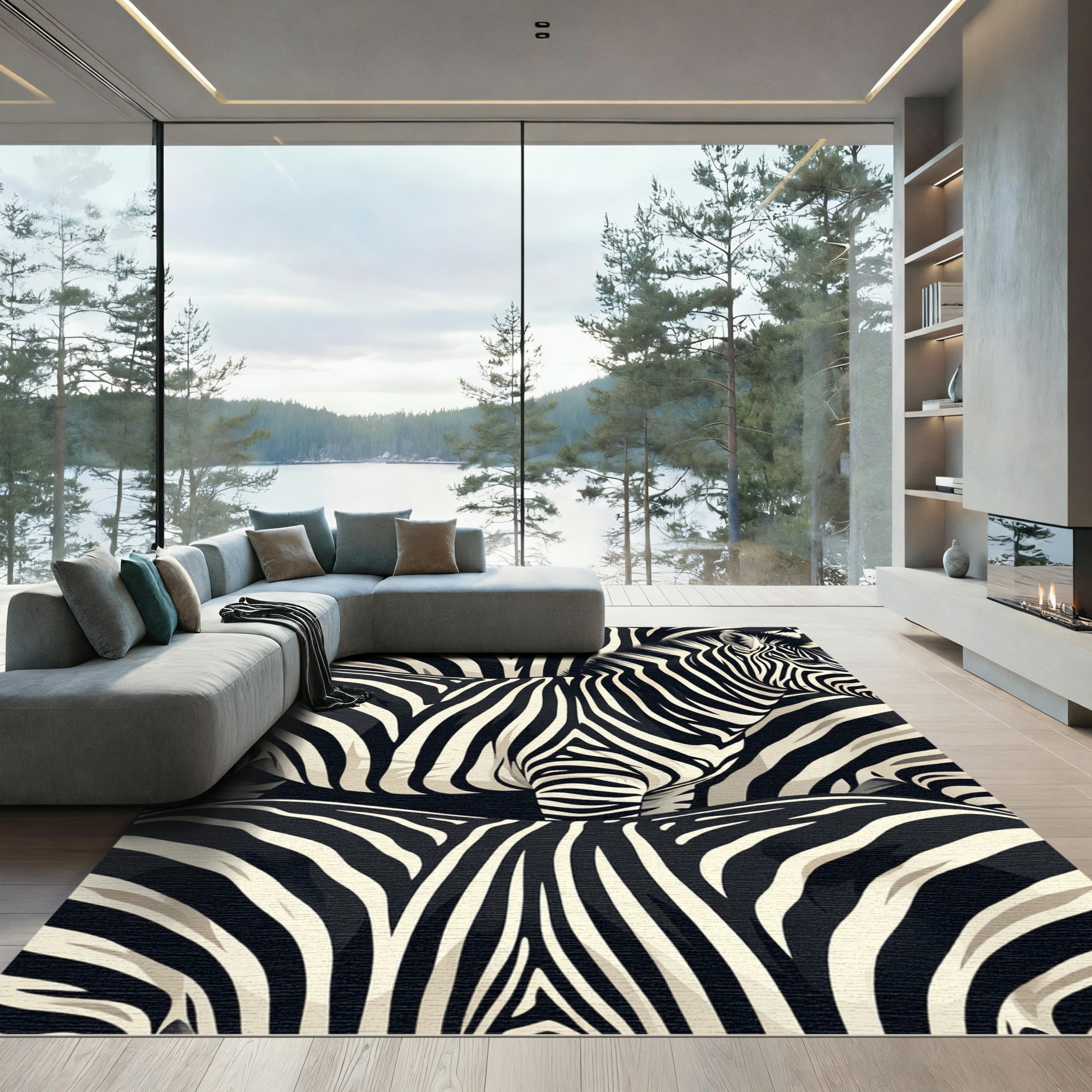 Bold Black White Zebra Stripe Collage Rug