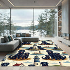 Coastal Lighthouse and Black Dog Art Rug