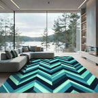 Teal Blue Chevron Geometric Accents Rug