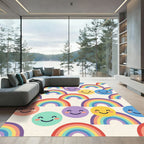 Cheerful Rainbow and Smiley Face Art Rug