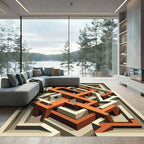 Isometric Terracotta Cream Geometric Labyrinth Rug
