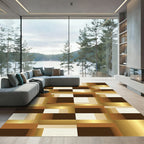 Metallic Brown and Cream Geometric Grid Rug