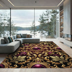 Ornate Gold Burgundy Floral Jeweled Medallion Rug