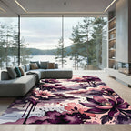Watercolor Plum Floral River Landscape Rug