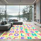 Pastel Alphabet Grid Square Rug