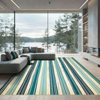 Teal and Navy Vertical Linear Stripe Rug