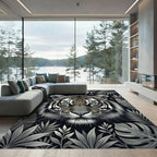 Monochromatic Tiger Jungle Foliage Rug