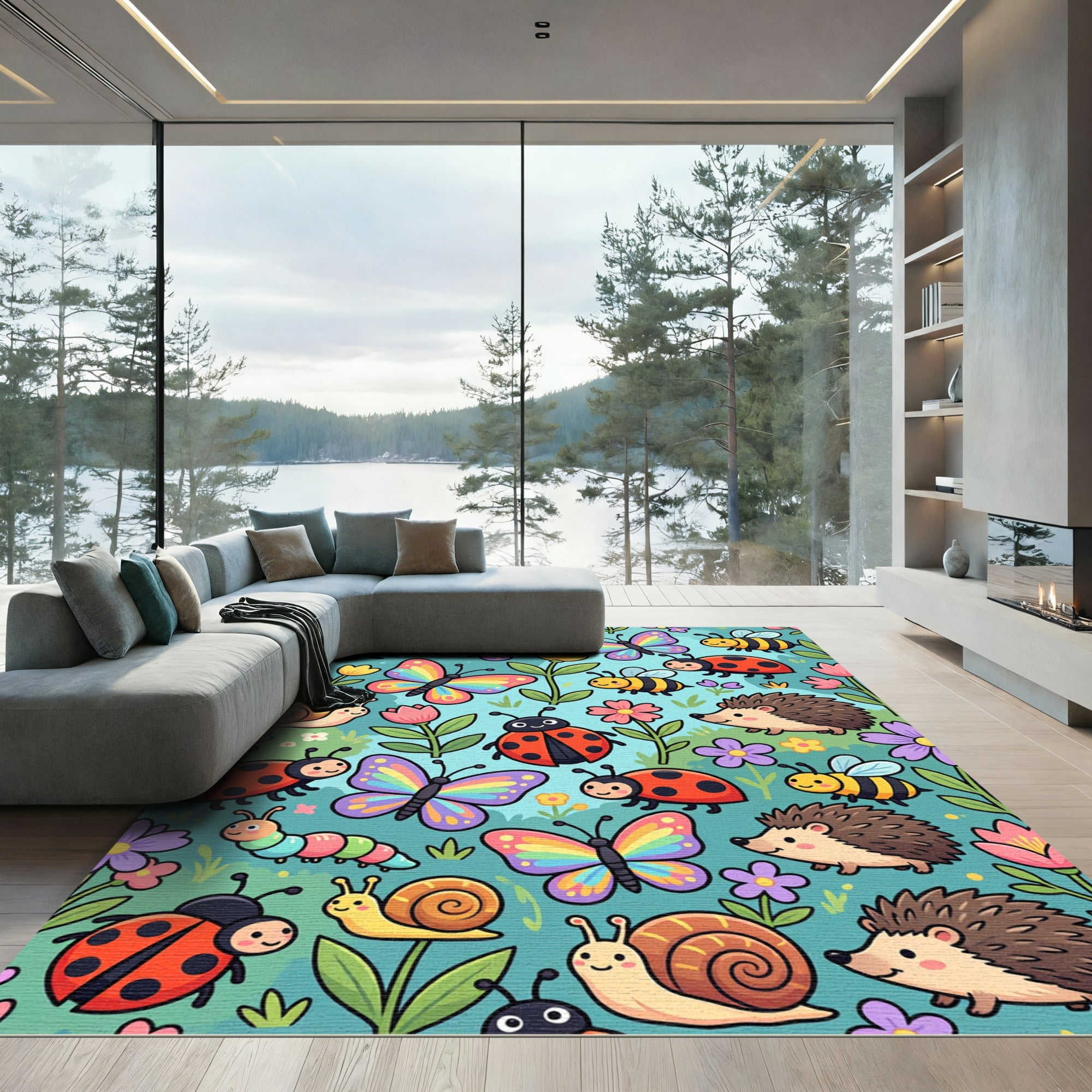 Whimsical Colorful Garden Creature Meadow Rug