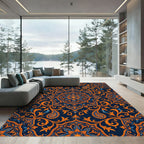 Ornate Navy and Amber Floral Mandalas Rug