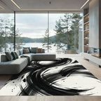 Modern Monochrome Abstract Ink Swirl Rug