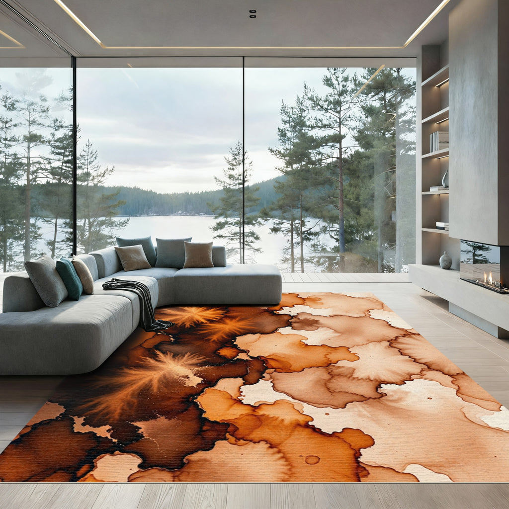 Earthy Umber Abstract Ink Flow Rug