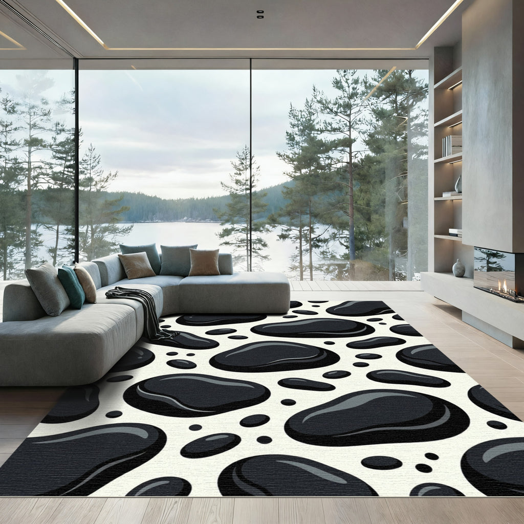 Black Pebble Abstract Spot Rug