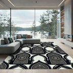 Monochrome Geometric Star Arched Lattice Rug