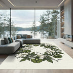 Botanical Green White Sweet Pea Wreath Rug