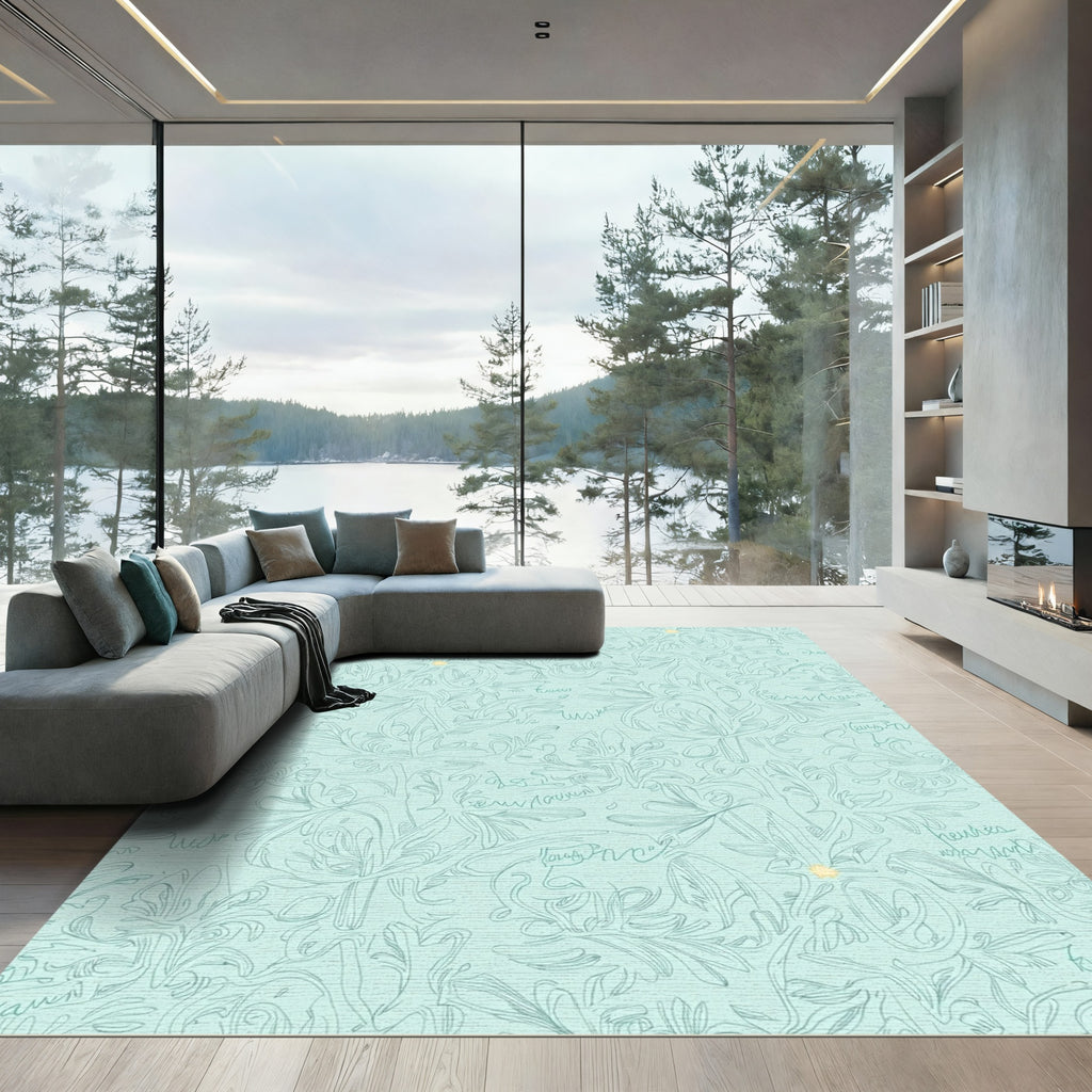 Seafoam Script Floral Whimsical Rug