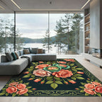 Elegant Peach Rose Cabbage Botanical Art Rug