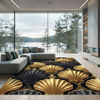 Gold Black Fan Art Deco Rug
