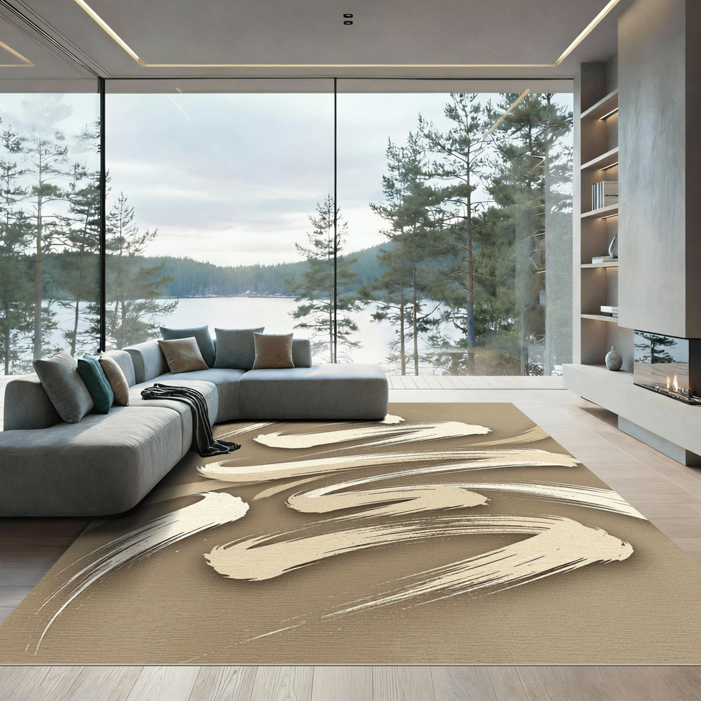 Minimalist Beige Zen Brush Stroke Rug