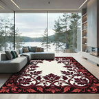 Crimson Red Floral Vine Border Rug