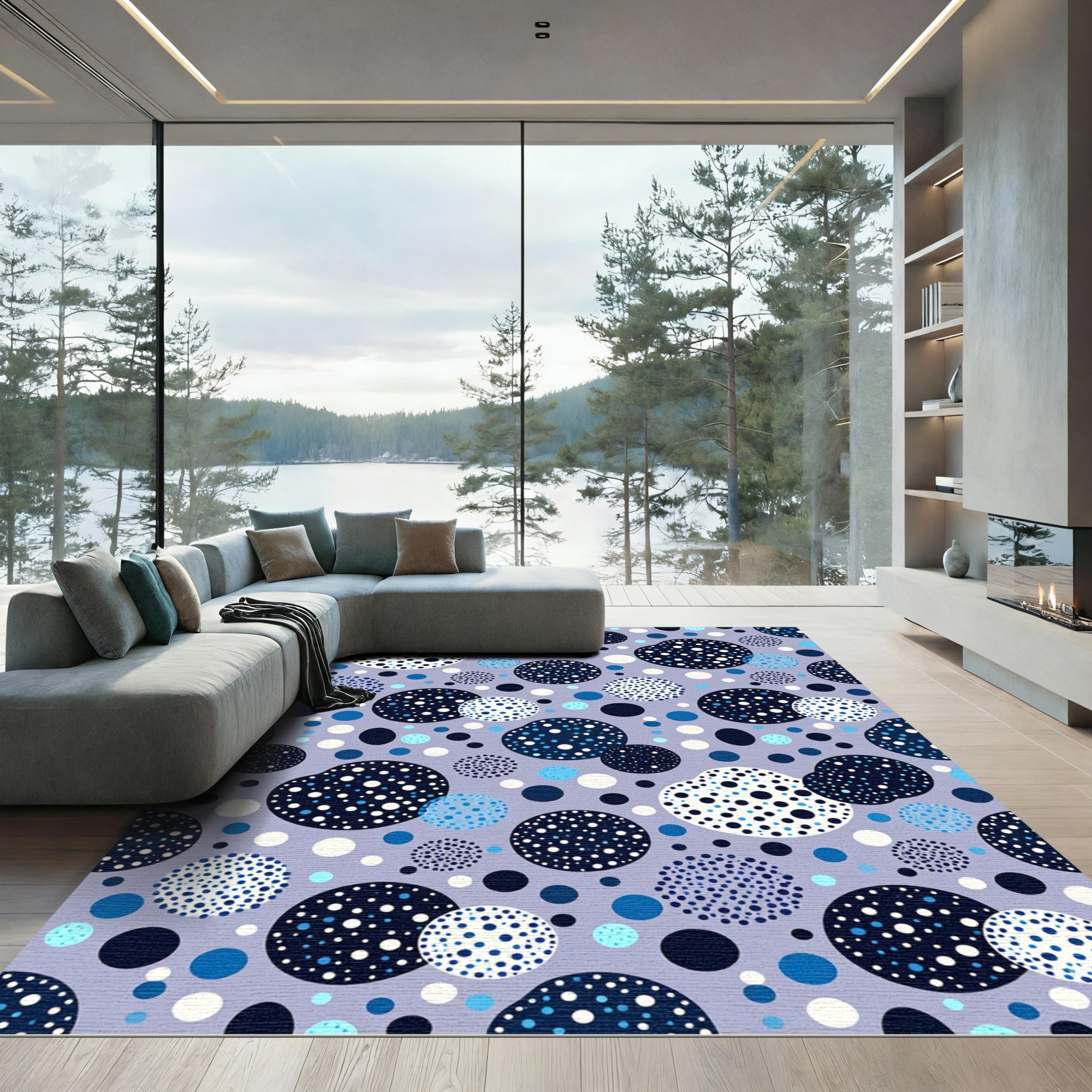 Coastal Blue Dotty Circle Collage Rug
