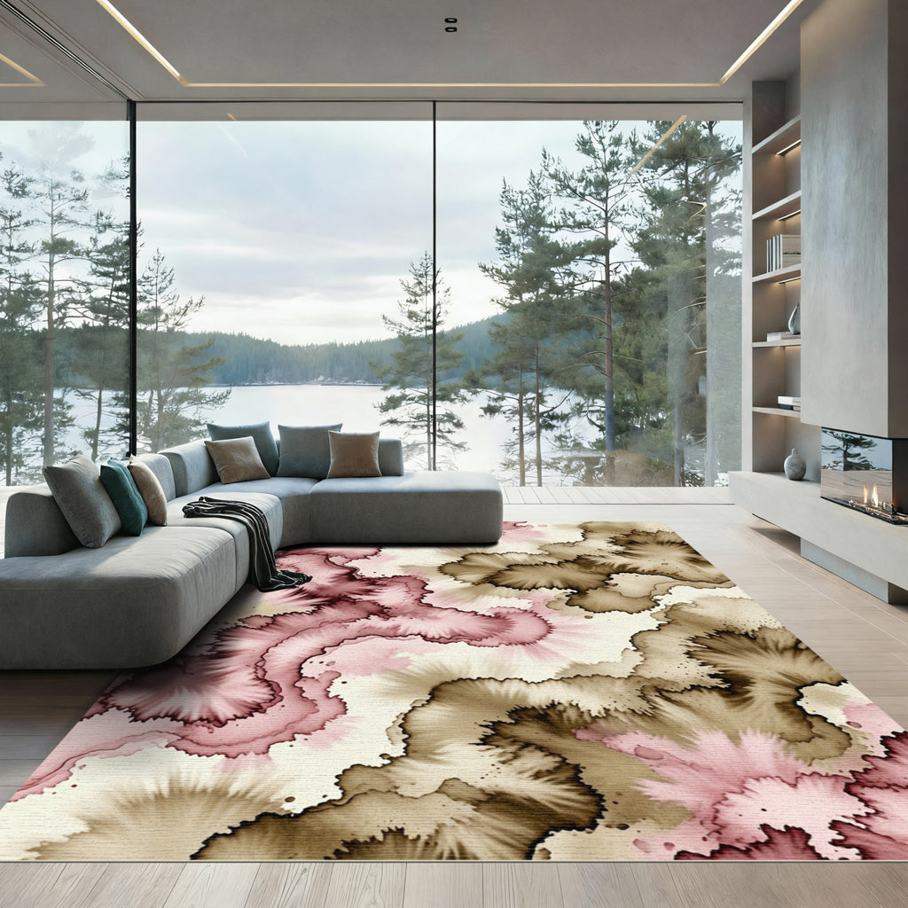 Ethereal Rose and Sepia Ink Flow Rug
