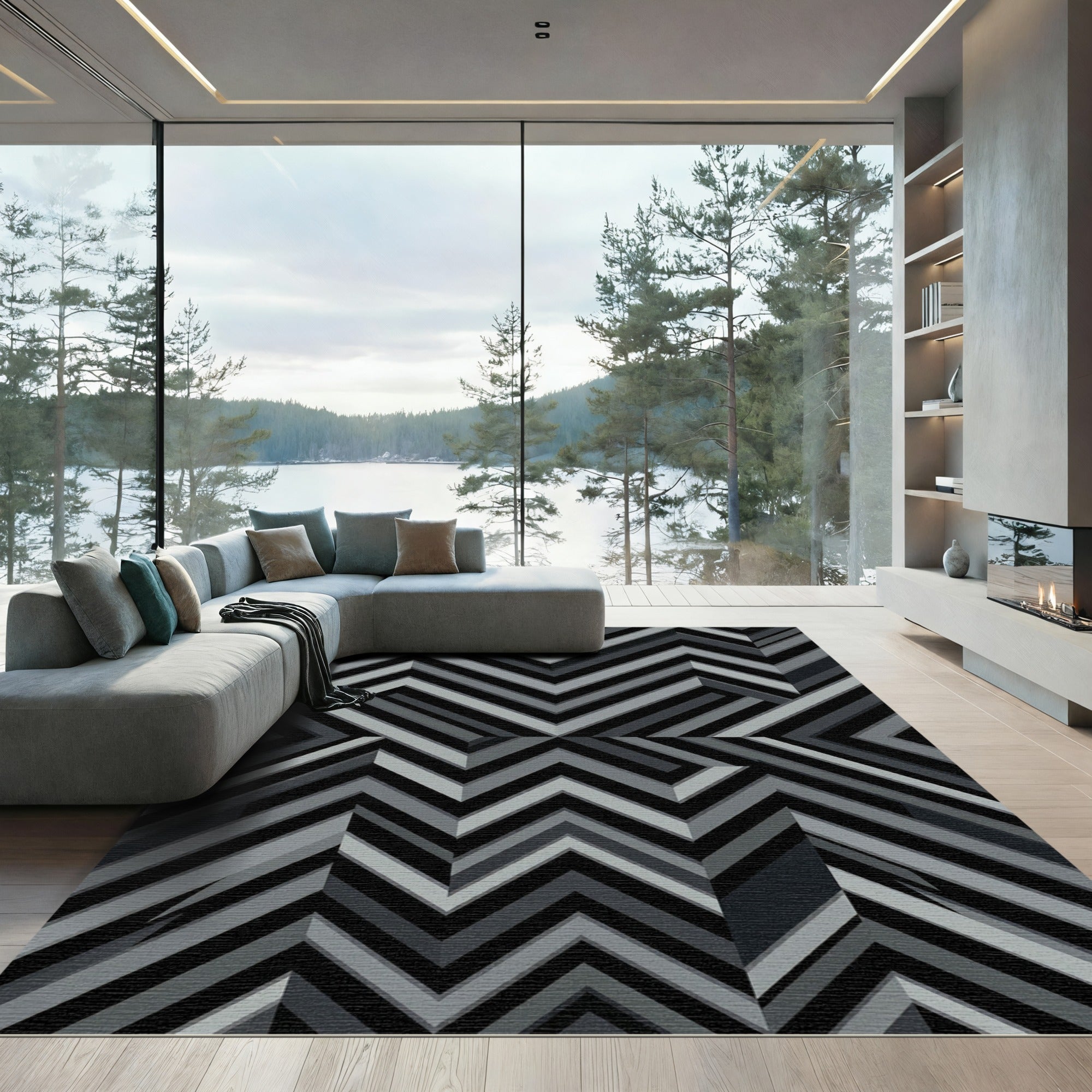 Monochromatic Geometric Chevron Angles Rug