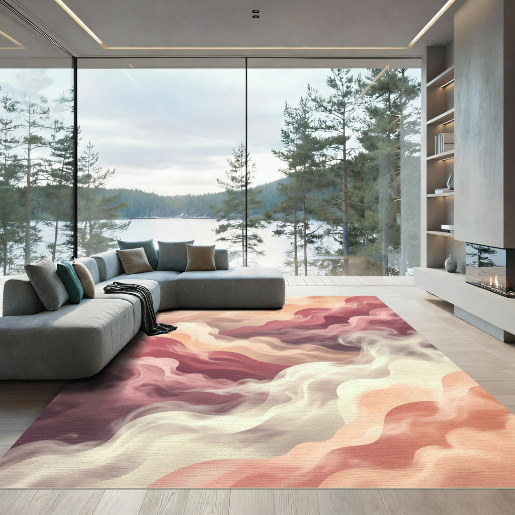 Ethereal Peach and Mauve Abstract Clouds Rug