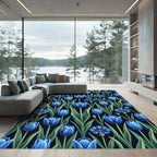 Elegant Blue Tulip and Cornflower Botanical Rug