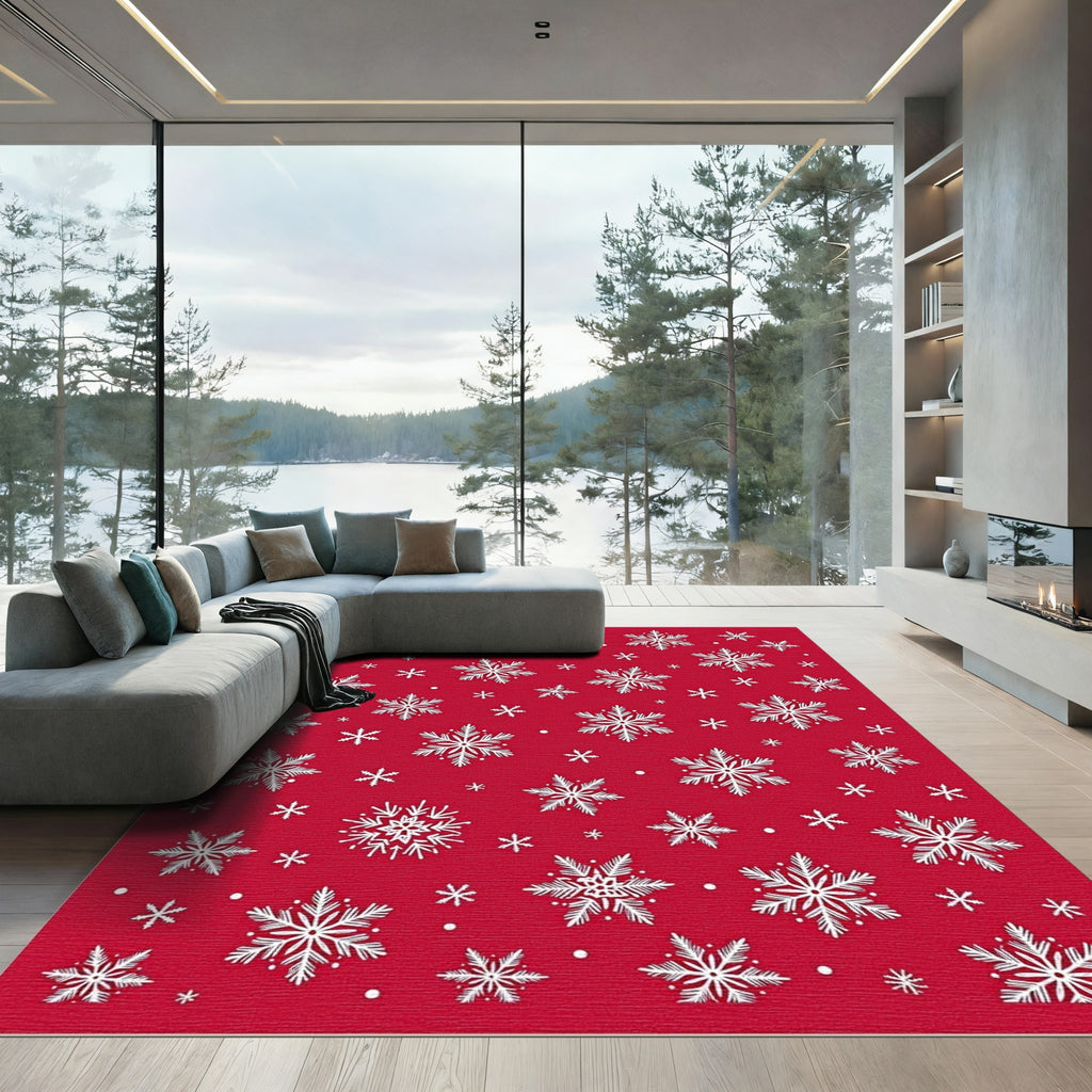 Crimson White Snowflake Scatter Rug