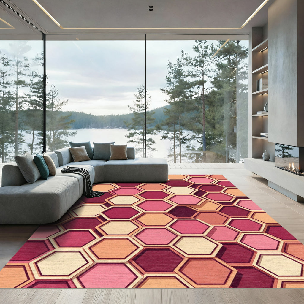 Geometric Honeycomb Deep Pink Rug