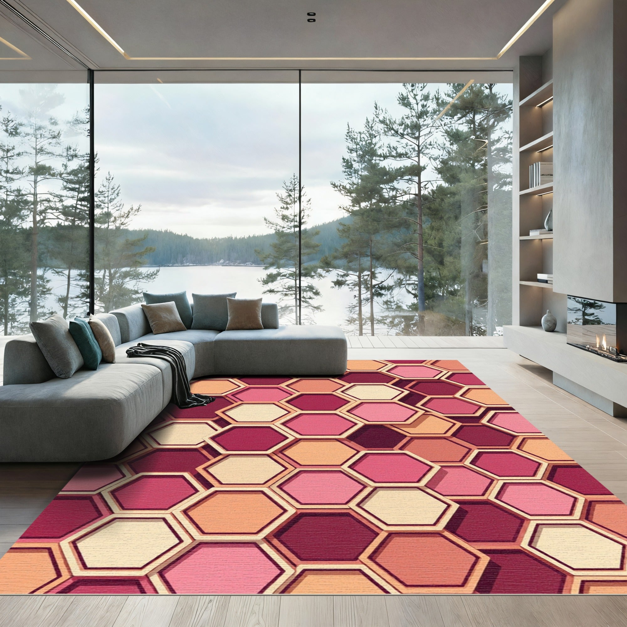 Geometric Honeycomb Deep Pink Rug