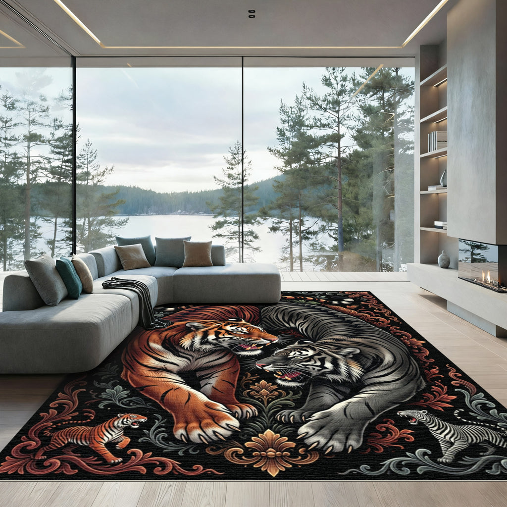 Bold Orange Black Tiger Duo Aura Rug