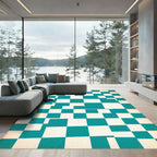 Teal and Ivory Distorted Checkered Block Rug