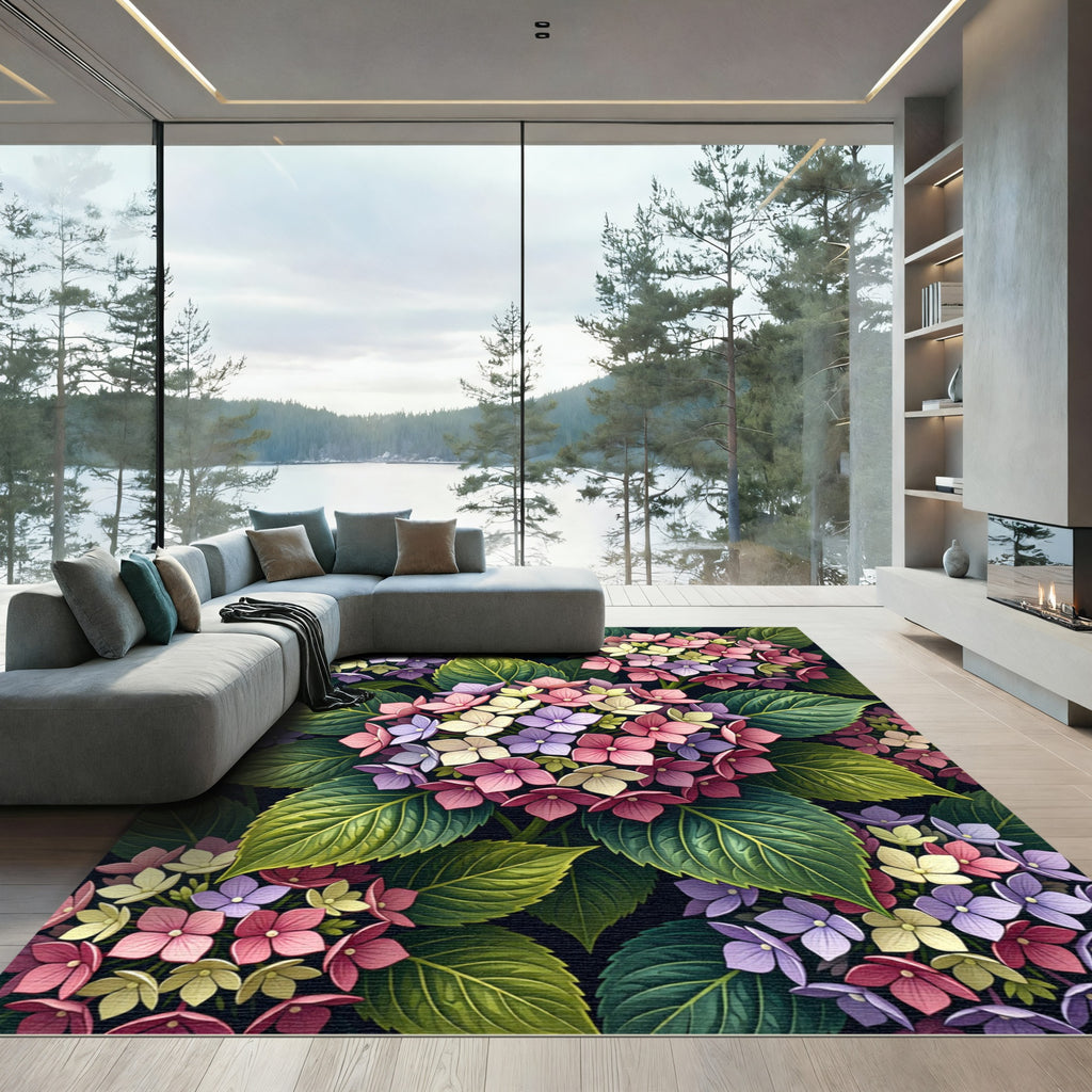Vibrant Multi-Color Hydrangea Blossom Arrangement Rug