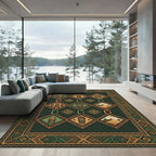 Green Tribal Diamond Mask Desert Rug