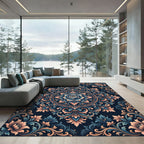 Elegant Navy Blush Floral Damask Rug