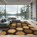 Modern Earthy Brown Geometric Hexagon Rug