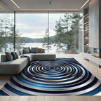 Metallic Blue Concentric Rings Rug